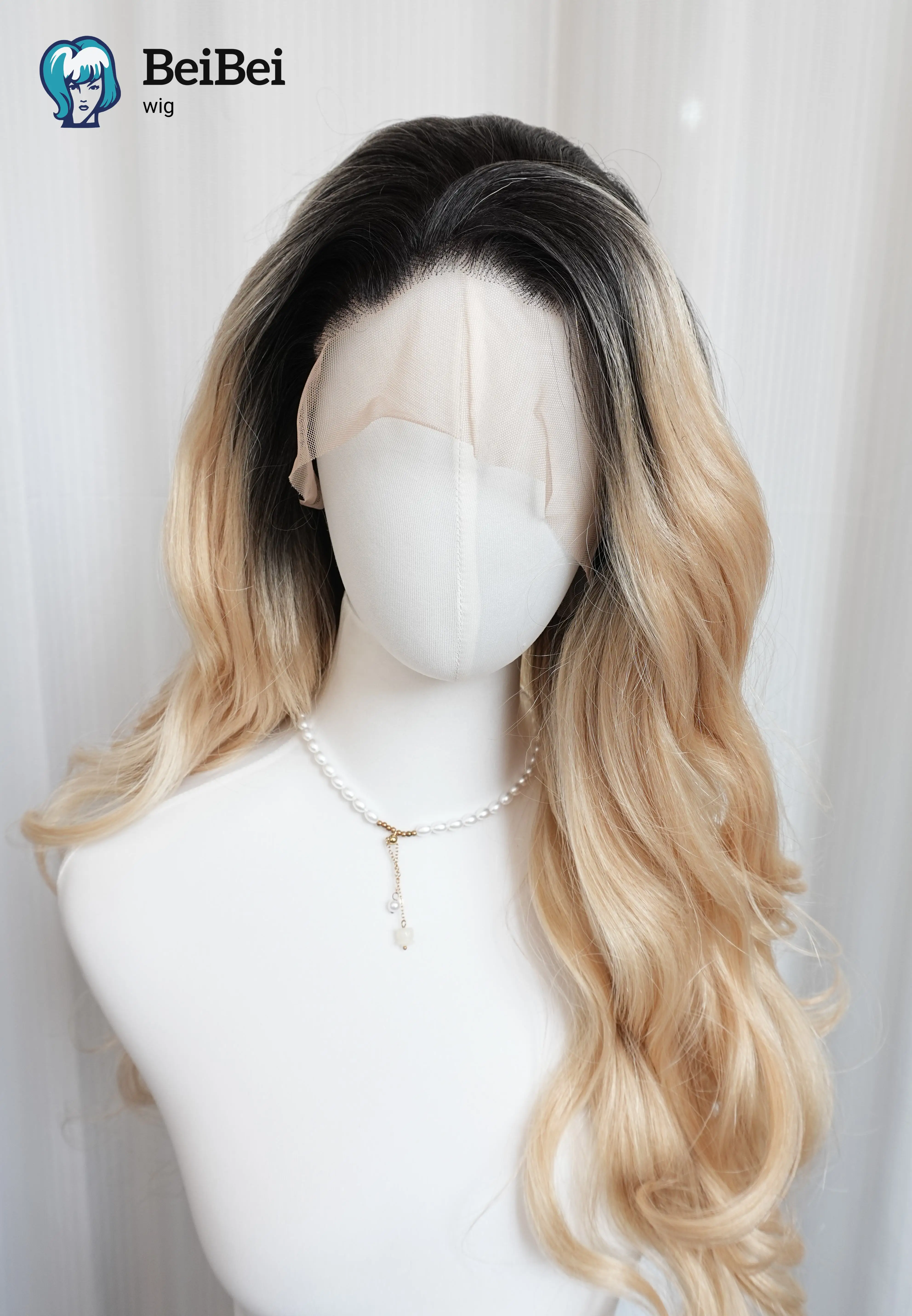 Ombre Black Blonde Wig Side Part Long Body Wavy Synthetic Lace Wigs for Women 26Inch Heat Resistant Fiber Wig for Cosplay Party