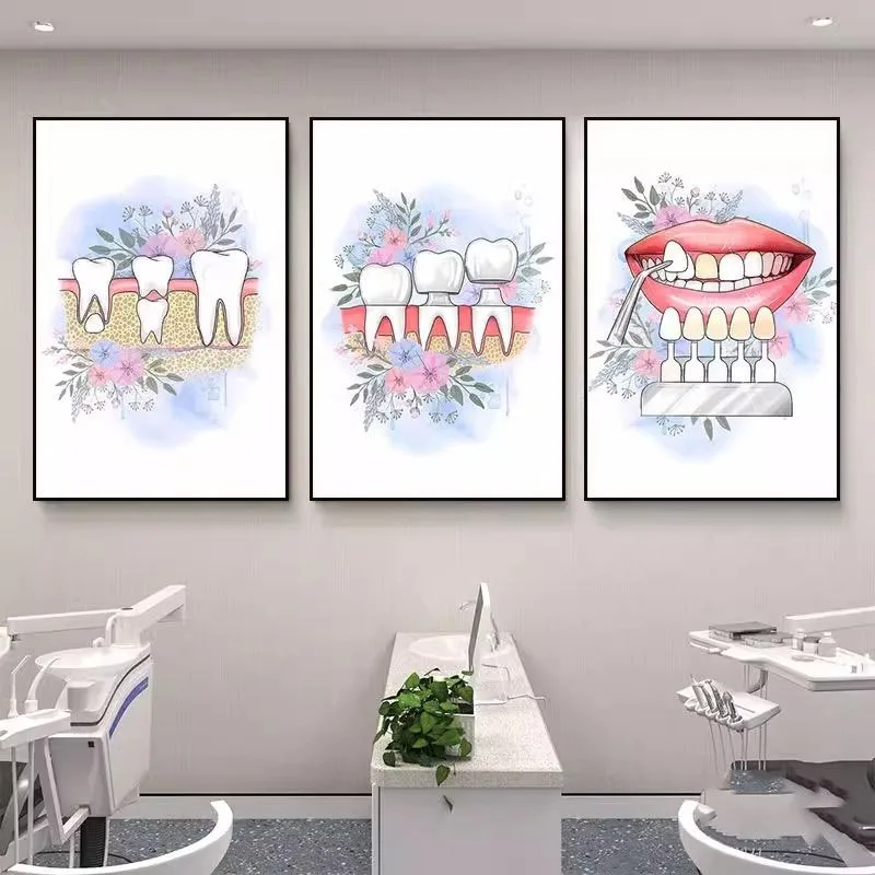 Dental Hospital Clinic Wall Decoration Painting Children Oral Tooth Implant Cartoon Teach Poster Pictures Canvas Home Decor
