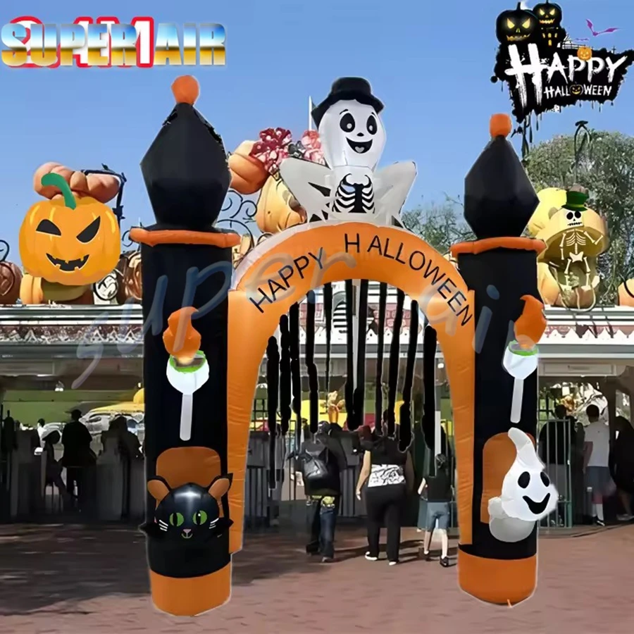 Arco inflable de Halloween/modelo de gato calabaza con decoración grande y ligera para exteriores, adorno de vacaciones, accesorio para patio