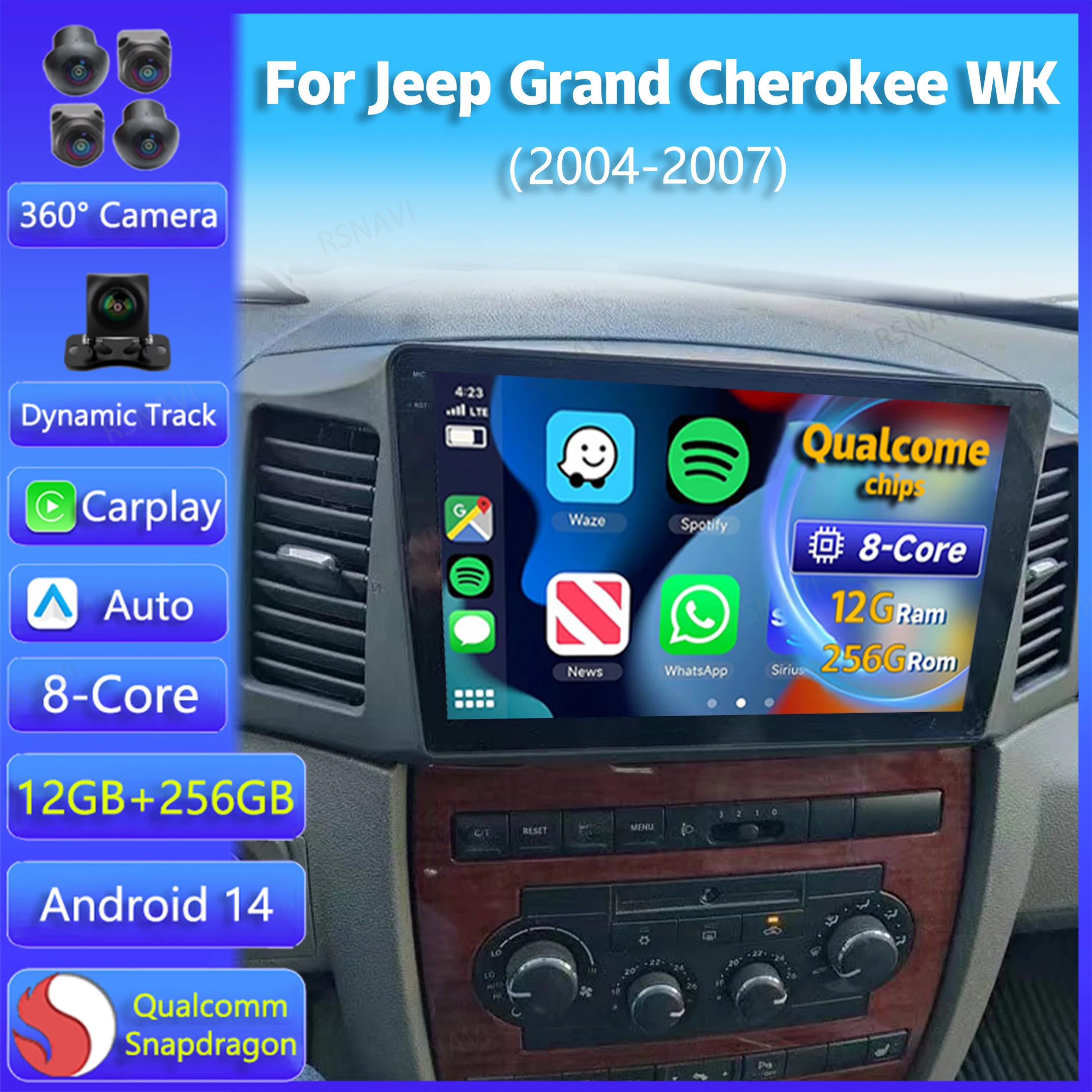 Android 14 Carplay Auto For JEEP Grand Cherokee WK 2004 2005 2006 2007 Multimedia Car Radio Navigation Player Video WIFI+4G DSP