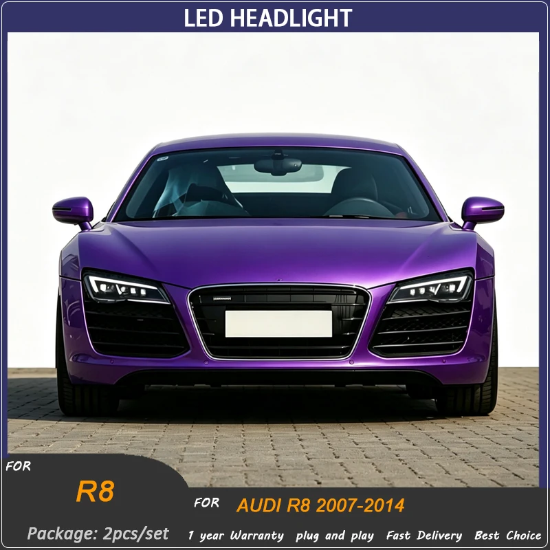 Headlight Assembly For 2007 2008 2009‑2014 Audi R8, Upgrade New Style Dynamic LED DRL Sequential Turn Signal Projector Head Lamp