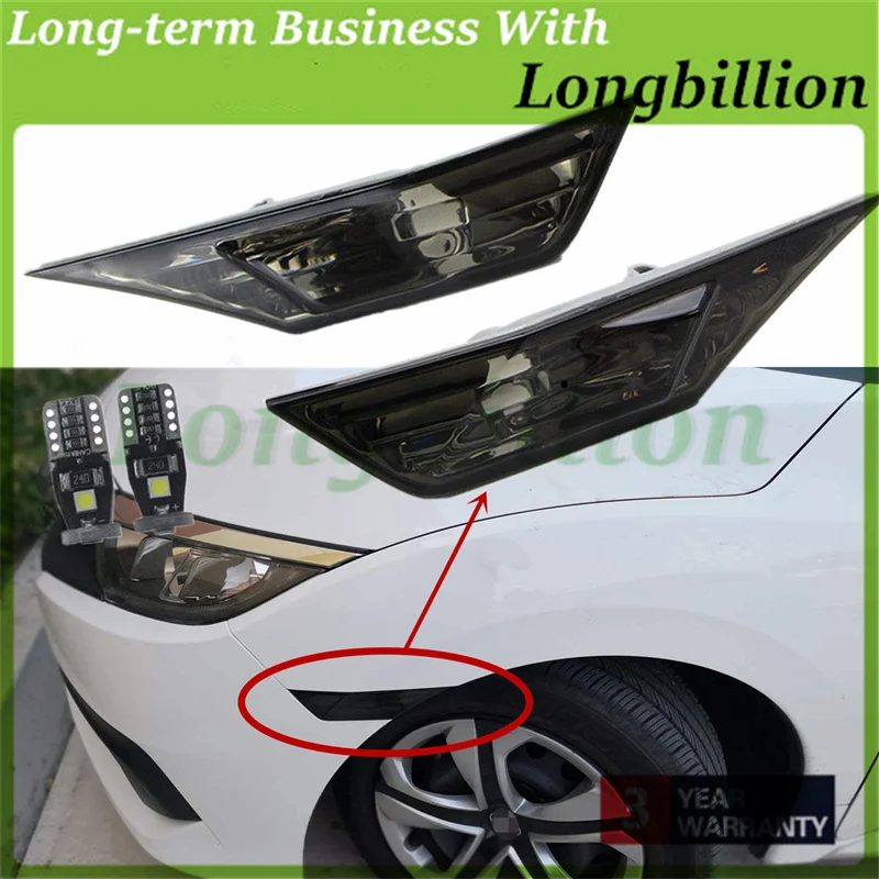 2X Side Markers Lens Switchback Smoked Signal lights Lamp For Civic X 16-18 10th Blinker Corner Parking Light 34300-TET-H01