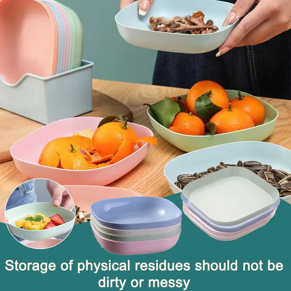 Wheat Straw Plate Tray Spit Bone Dish Dried Fruit Plate Snack Plate Trash Tableware Disc Plate Sum Plastic Home Dim Kitchen O2U6