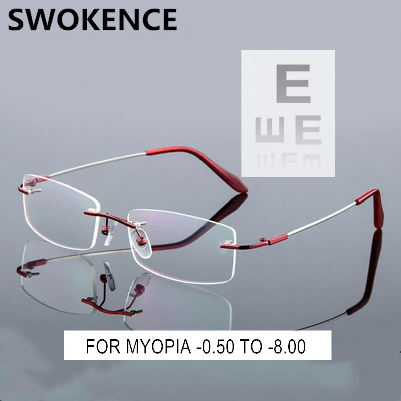 Rimless Corrective Glasses Prescription Custom For Myopia And Astigmatism Women Men Red Alloy Temples Framless Spectacles F091