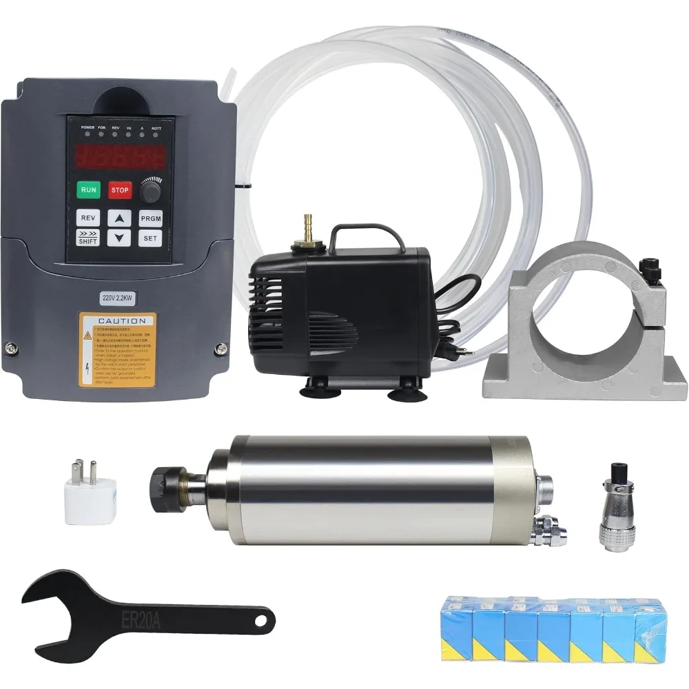 

CNC Spindle Motor Kit 2.2KW 220V Water Cooled Spindle Motor Φ80mm ER20 400Hz 24000RPM+2.2KW VFD Drive Inverter