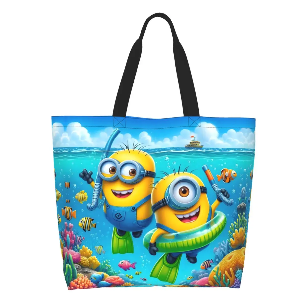 

Custom M-Minions Grocery Shopping Tote Bags Women Cute Yellow Capsule-Shaped Canvas Shopper Shoulder Bags Big Capacity Handbag