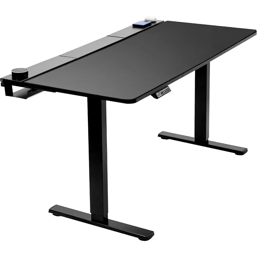 Electric Height Adjustable 60 x 30 inch Memory Stand Up Desk, Black Table Top with Built-in Concealed Cable Trays and Full-Size