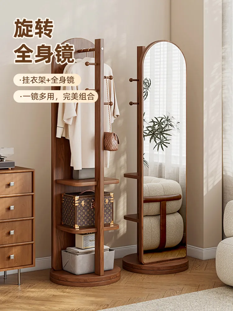 Rotating full body mirror Floor mirror Household bedroom rack Can hang clothes Hat rack Integrated dressing