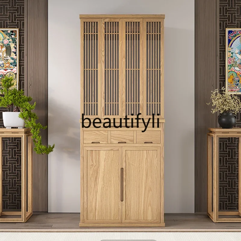 

01A Ebony Shrine New Chinese Vertical Cabinet Glass Folding Door Shrine Cabinet