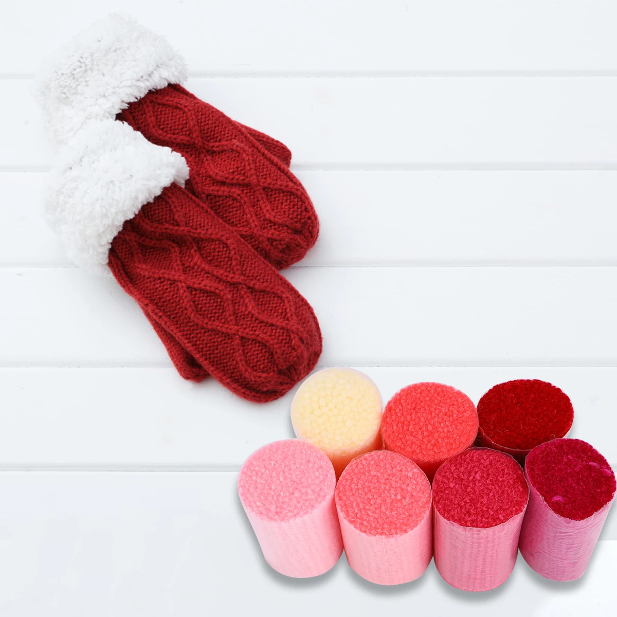 

18pcs Cross-stitch Yarn Cotton Wool Thick Carpet Red Woolen Sewing Pillow Birthday Decors Gloves Clothes Accessory Color