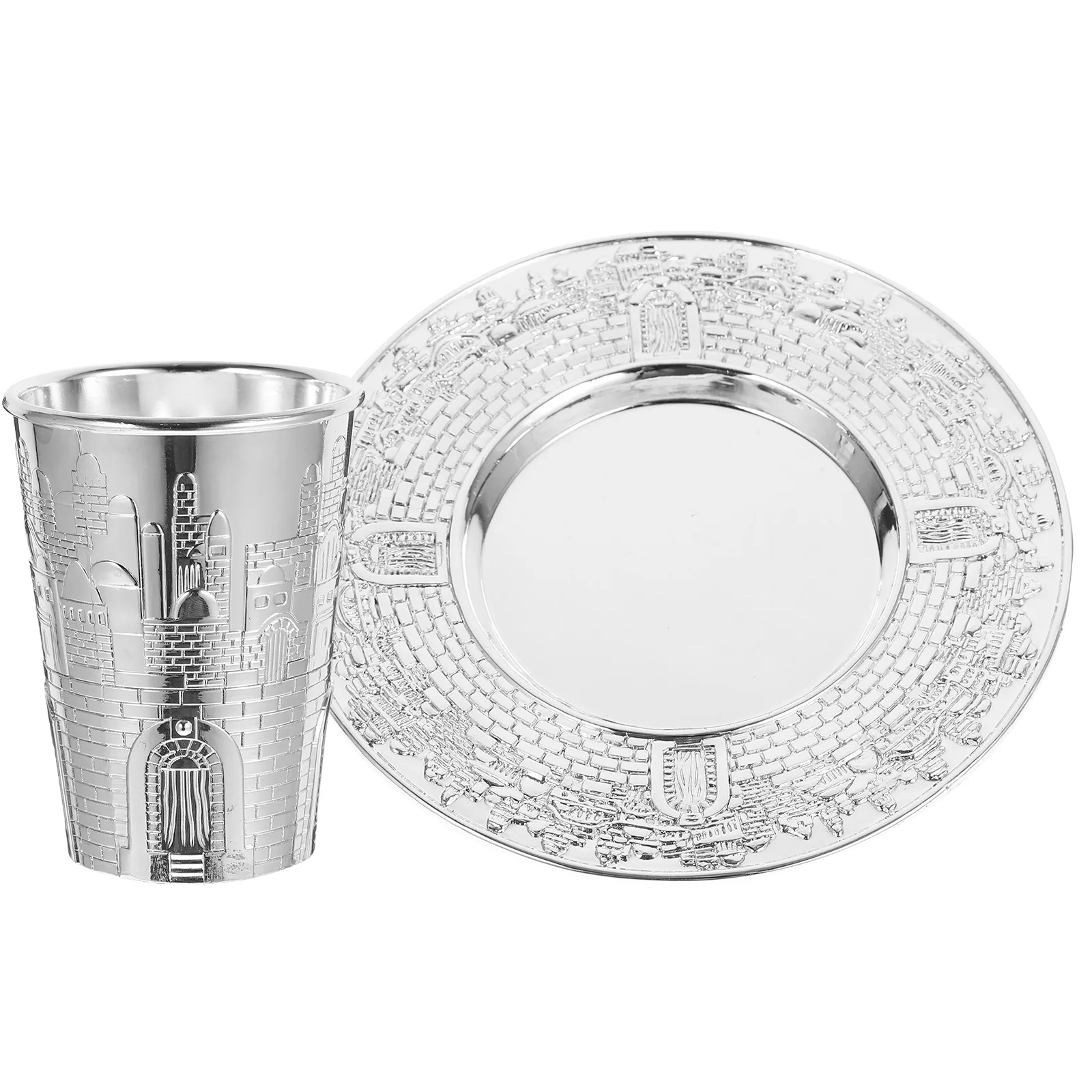 

1 set 1 Set Exquisite Judaica Shabbos Passover Wine Set Silver Plated Kiddush Saucer Holiday Gift Desktop Holy Metal Liquor Cup