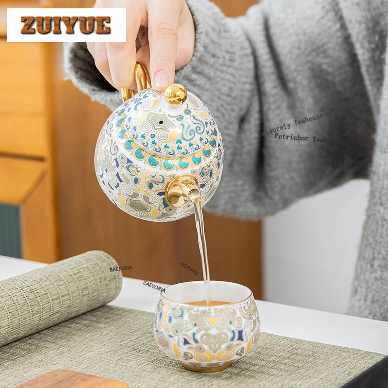 Gold Silver Taotie Tea Set Complete Set Vintage Tea Ceremony Set Household Tea Soaking Teapot And Tea Cup Set Teaset Ornaments