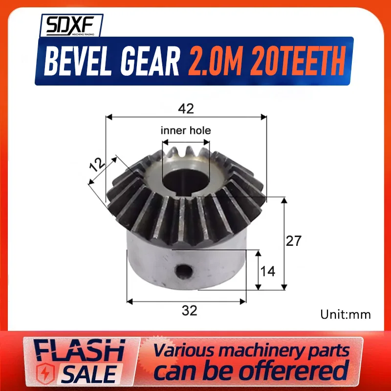 Bevel Gear 2M 20T With Keyway Bore 7/8/10/12/14/15/16/17/18/19/20mm 45 Steel