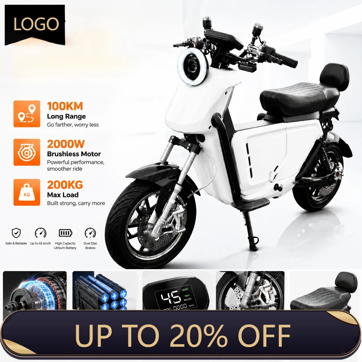 QQA OEM factory wholesale adult electric off-road motorcycle 2000W brushless 16-inch 72V off-road vehicle 300KG load 61-80 km/h