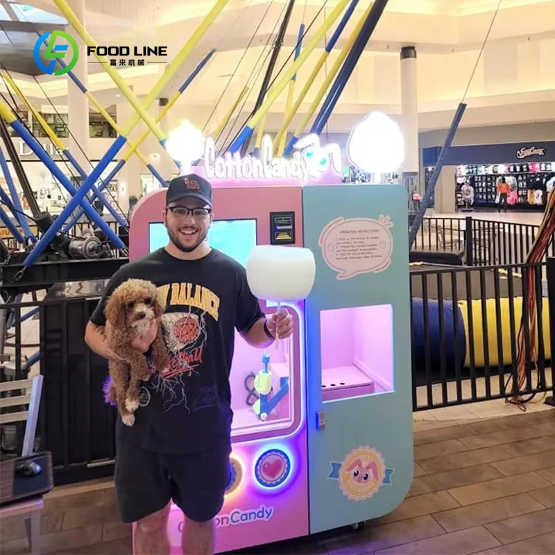 Customized Hot Sale Full Automatic Kids Cotton Candy Vending Machine Low Cost Flower Design Food for Kids with SDK Function