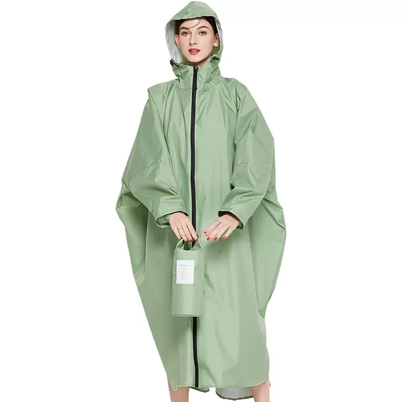 

Portable Hooded Rain Coat Poncho Trench for Motorcyclist Biker Women's Waterproof Rainwear Raincoat Cloak Cover Drawstring Zip