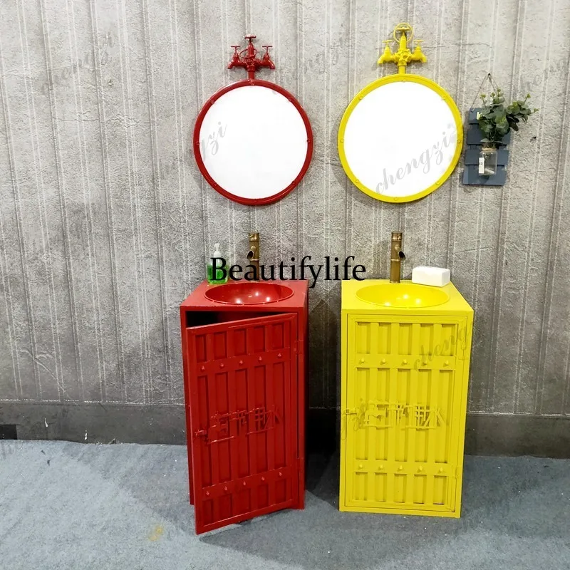 A114 industrial style retro wash basin creative integrated bar container column table basin cabinet combination floor wash basin