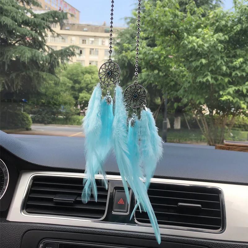 Dream Catcher Car Pendant Feather Mirror Hanging Ornament Lucky Girls Auto Interior Home Decor Accessory