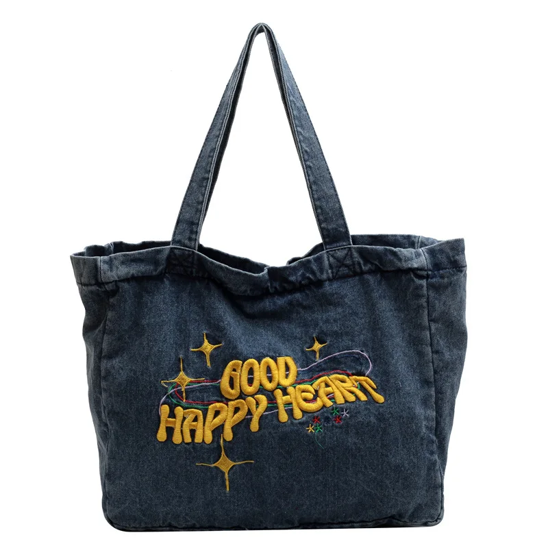 2024 New Embroidered Letter Medium Fabric Bag Hip Hop Denim Handbags Women's Luxury Designer Large Capacity Handbags and Wallets