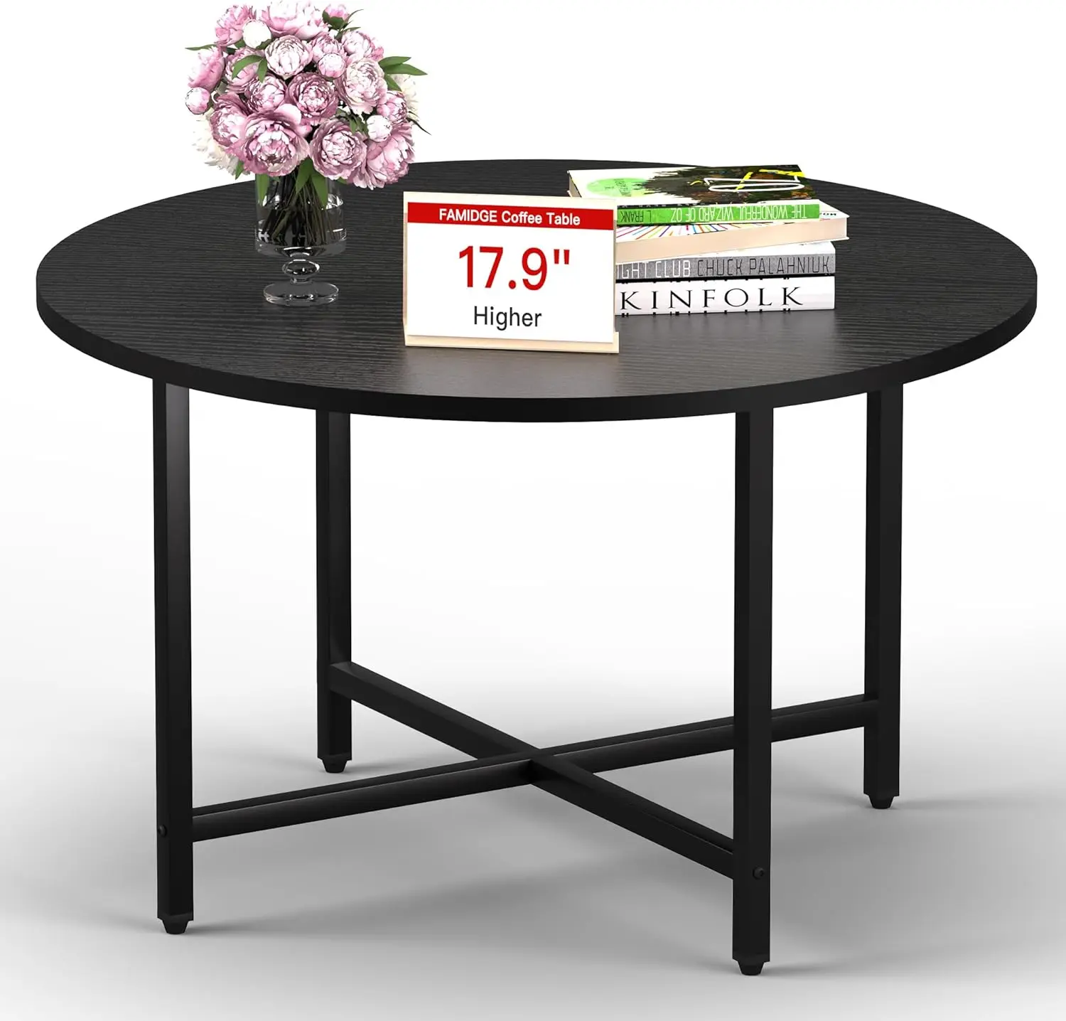 

Round Coffee Table, Small Coffee Tables For Living Room, Wood Coffee Table With Metal Frame, Floor Table Desk For Sitting On