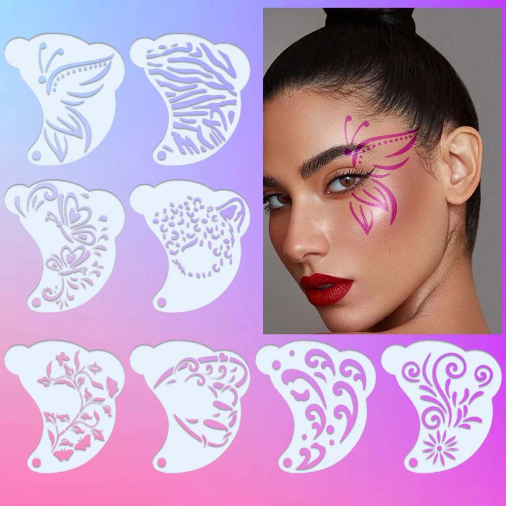 Herbruikbare gezichtsverfsjablonen Meerdere patronen uitgeholde body art verf stencils bloemen bladeren decoratieve doe-het-zelf make-up tools