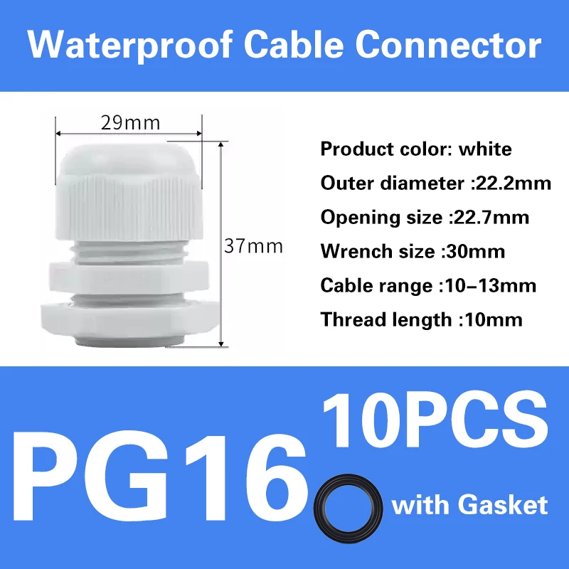 Wasserdichte Kabelverschraubung der PG-Serie, Kabeleinführung, IP68, weiß, schwarz, Nylon-Kunststoff-Stecker, PG7/9/11/16, PG19/21/36/63, PG21/24/25/29