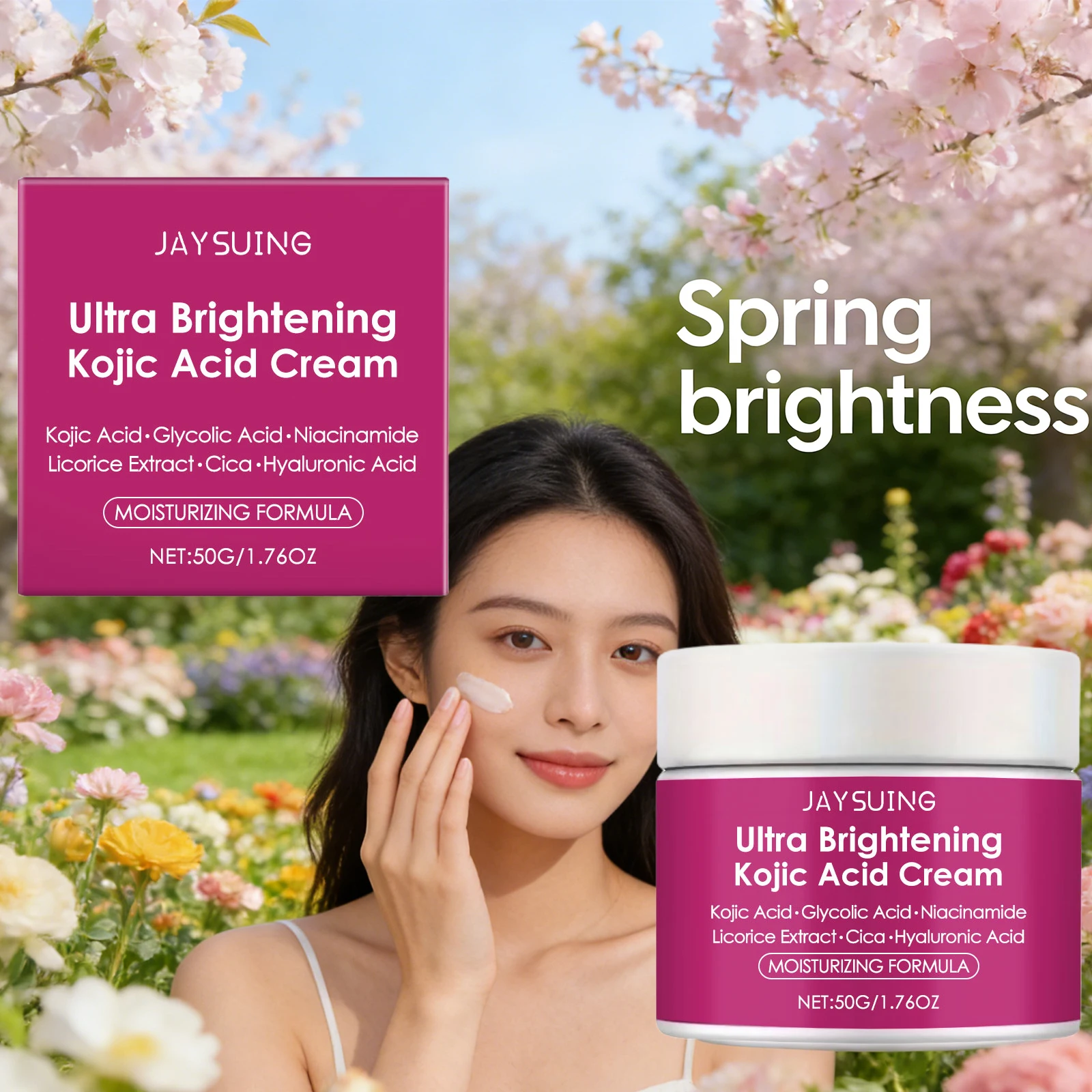 Kojic Acid Facial Cream Brightening Fast Lightens Melanin Remove Dull Pigment Strengthen Skin Barrier Moisturizes Face Cream 50g