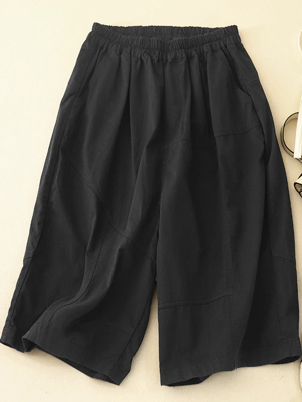 Katoenen broek met wijde pijpen Dames Loose Fit Elastische taille Casual losse damesbroek met vijfkwartlengte Sli Afslanken