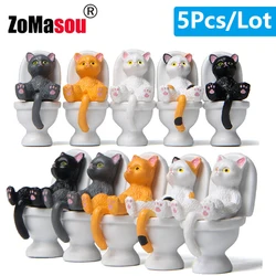 1/5Pcs Kawaii Cat Sit on Toilet Ornament Miniature Handicraft Figurines Landscape Toys Kids Gift Desk Car Home Garden Decoration