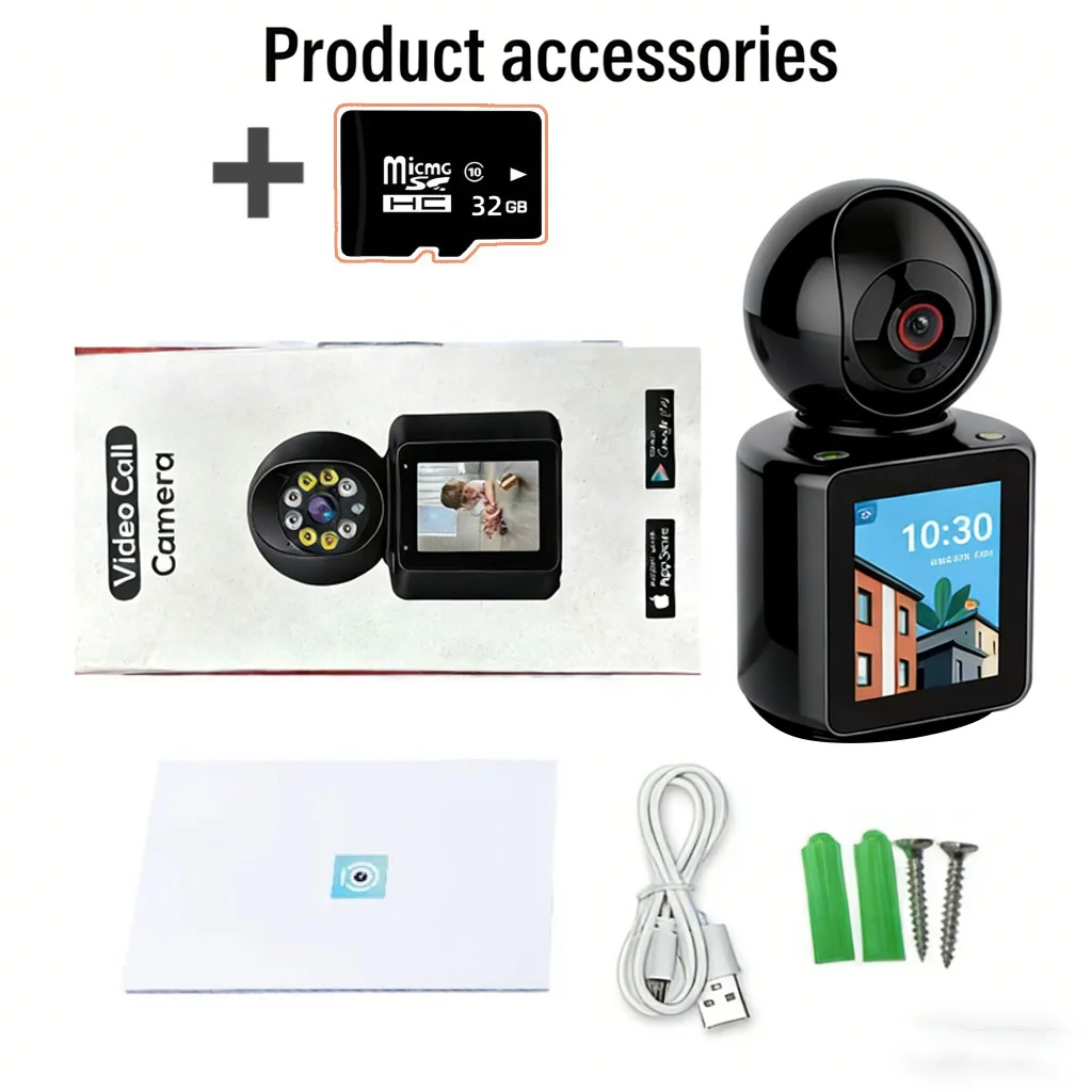 Cámara de Seguridad Inalámbrica, 360 ° PTZ Panorámico, Monitoreo Remoto a través de Aplicación, Compatible con Android, iOS, Windows Mobile, Visión Nocturna HD IR