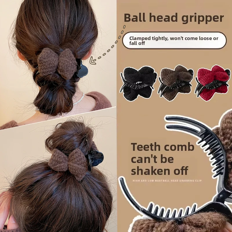 4 Colors Knittig Bowknot Hair Claw for Women Women's Updo Acylic Hair Clips Autumn Winter Bun Maker Hair Accessories Hot Selling