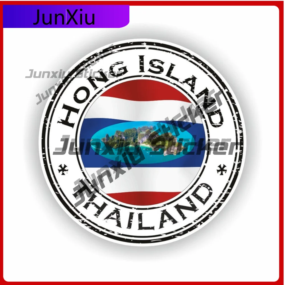 

Thailand Hong Island Seal Sticker Round Flag With Coat Of Arms Decals Surface Protection Fade Resistant Designed For Guitar