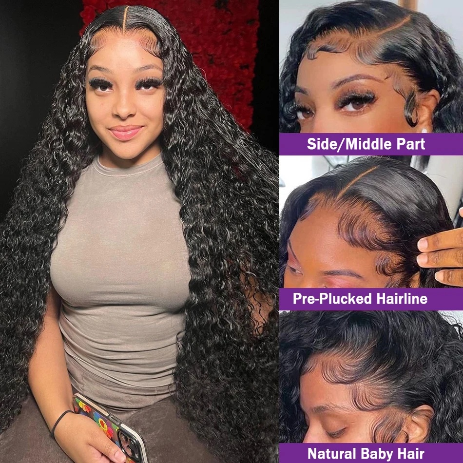 Wiggogo 250 Density 30 Inch Deep Wave Frontal Wig Hd Lace Wig 13X6 Human Hair 13X4 Curly Lace Front Human Hair Wigs