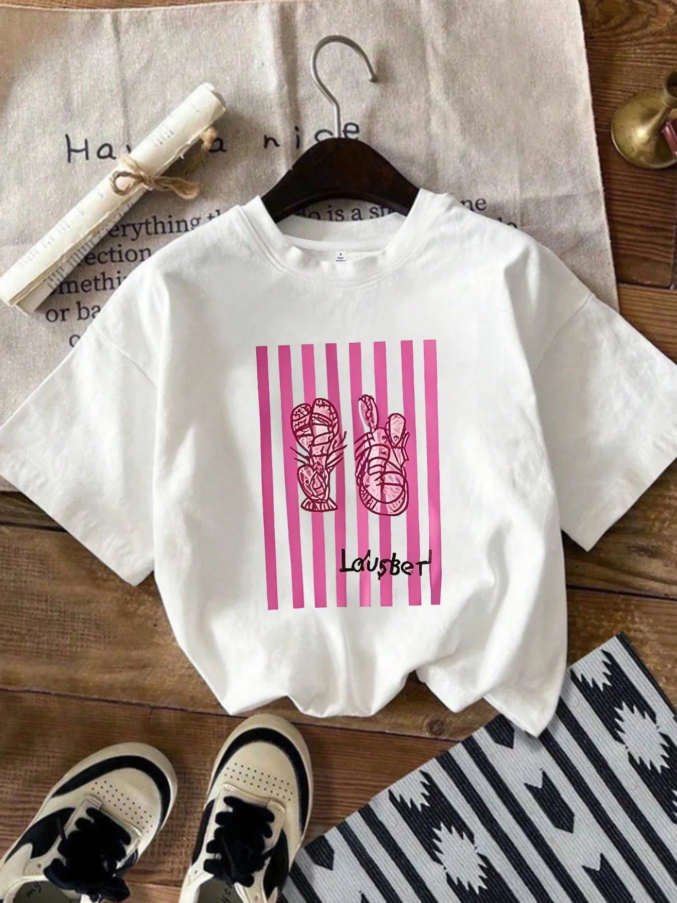 Pipi Shrimp Round Neck Womens T-shirt Short Sleeve Fashion Printed Half Sleeve Shirt Elastic T-shirt