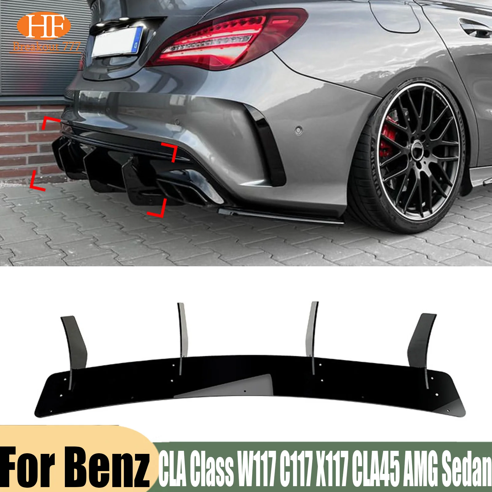 For Mercedes Benz CLA Class W117 C117 X117 CLA45 AMG Sedan 2016-2019 Car Rear Bumper Diffuser Splitter Spoiler Bracket Kit Trim