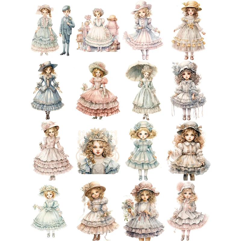 16Pcs/Pack Cake Skirt Girl Sticker DIY Craft Scrapbooking Album Junk Journal Decorative Stickers