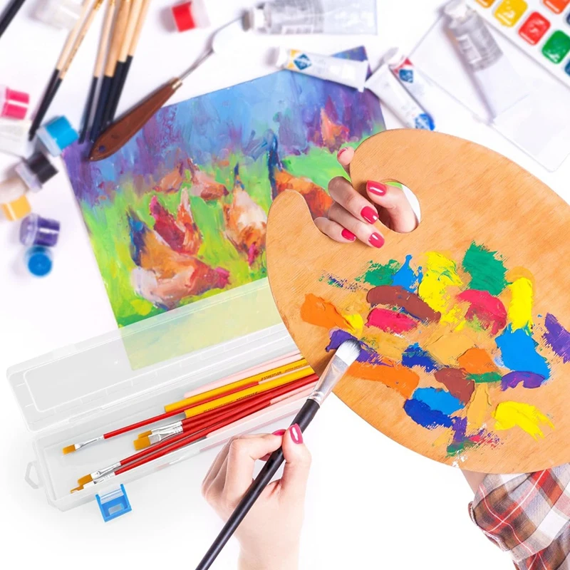 6 szt. Farba z tworzywa sztucznego pudełko do przechowywania pędzli, 13 Cal przezroczysta farba uchwyt na szczotki pióro do rysowania pojemnik z klamrą farba z tworzywa sztucznego