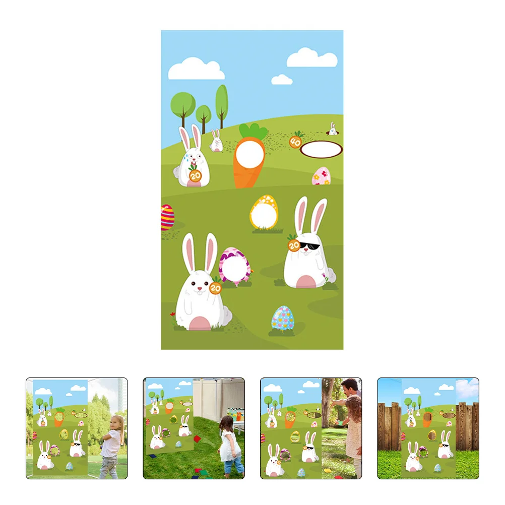 

1Pcs Easter Toss Game Flag Durable Polyester Egg Bunny Pattern Fun Family Party Hanging Banner Sandbag Game Easter Hanging Flag