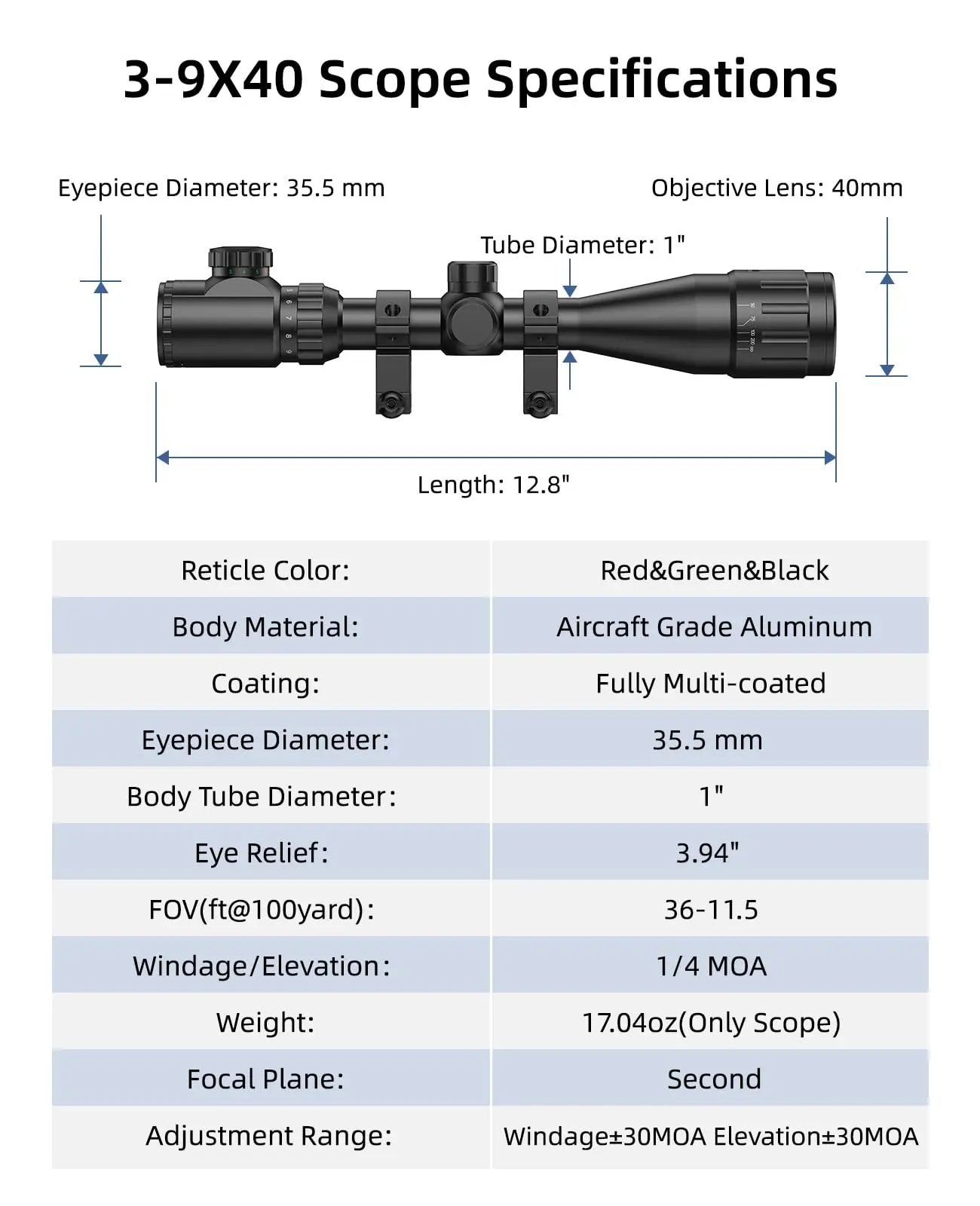3-9x40 AO بندقية نطاق المزدوج مضيئة شبكاني 22 نطاق الصيد 1 بوصة أنبوب طويل المدى SFP Riflescopes 20 مللي متر نطاق خواتم