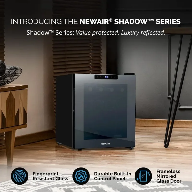 Newair 16 Bottle Wine Cooler Refrigerator | Shadow Series | Freestanding Mirrored Wine and Beverage Fridge