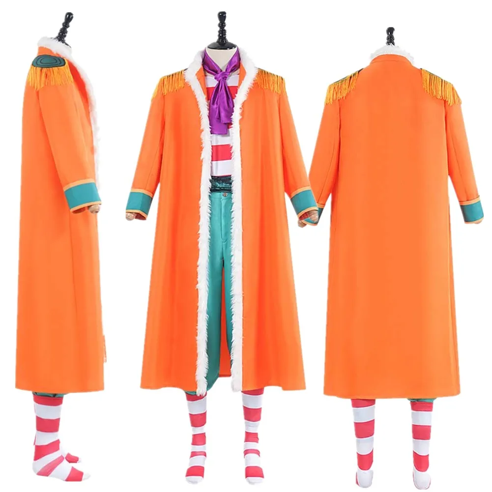 

Buggy Cosplay Costume Anime Uniform Shirt Pants Long Coat Scarf Male Outfits Halloween Carnival Party Disguise Adult Men Suit