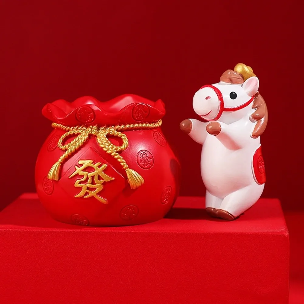 Fortuna 2026 Anno del cavallo Ornamenti della mascotte Borsa fortunata Simpatiche figurine di cavalli zodiacali Figure di cavalli realistiche decorative Ornamento