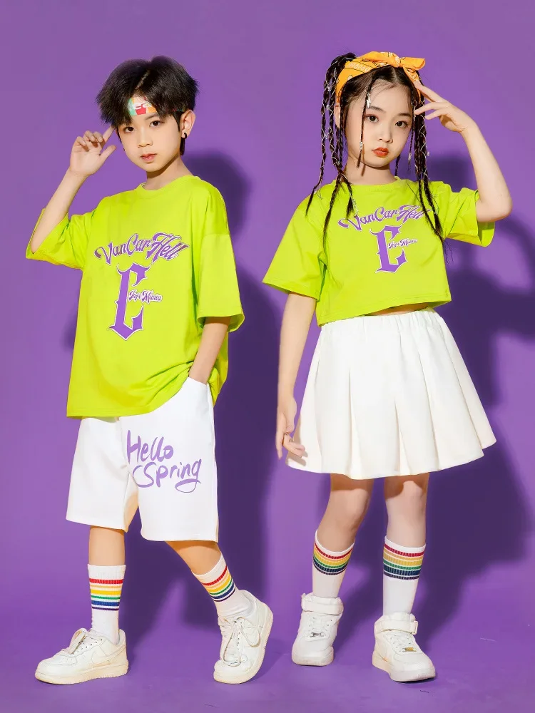 Falda de Hip Hop de moda para niños, camiseta, pantalones cortos, ropa de baile callejero, disfraces de salón, Ropa de baile de Jazz para niñas y niños