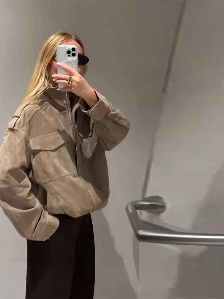 سترة للنساء موضة سترات منفوخة بسحاب وأكمام طويلة معاطف جيب موضة خريف 2025 سترة نسائية ملابس خروج متينة