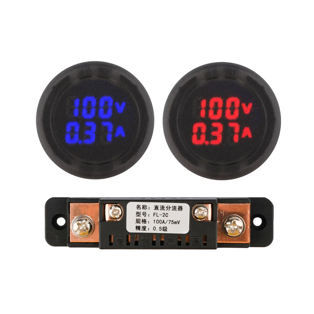 DC5-100V 1A 10A 50A 100A Digital Voltmeter Ammeter LED Digital Circular Car Voltage Current Meter Volt Detector Tester Monitor