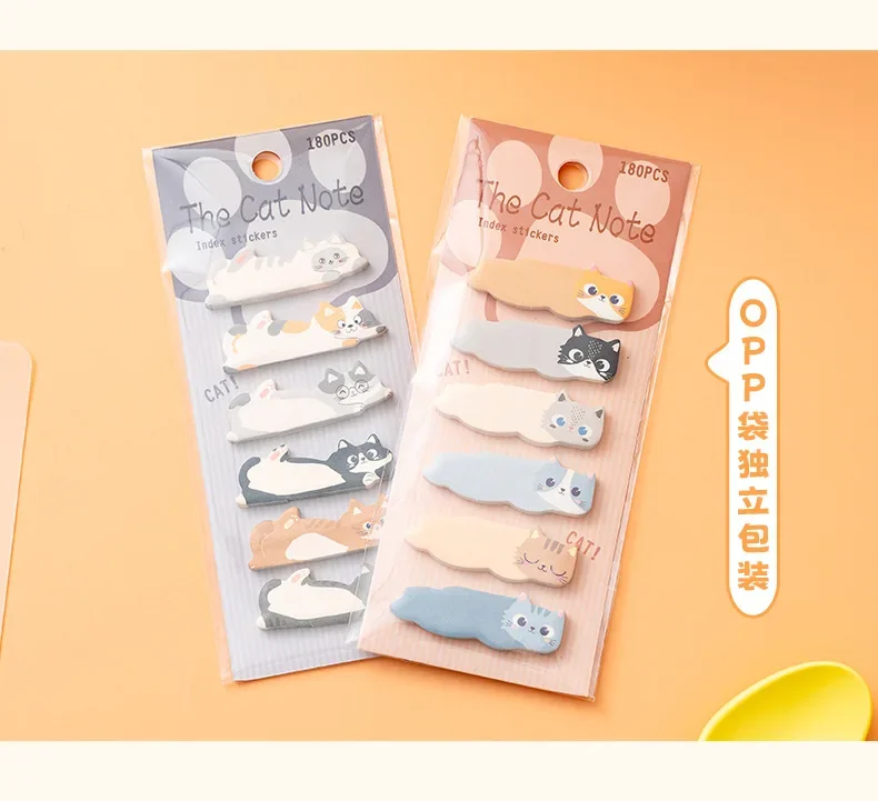 180 Blatt Haftnotizen mit Cartoon-Tieren, Kawaii-Katzen-Index-Tabs, Aufkleber, Etikettenpapier, Notizblöcke – Detail 12