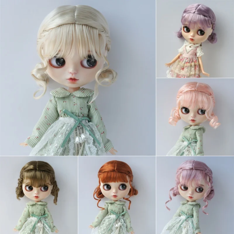 JD808 Full sizes Mid Parting  Twins Buns ponytail Synthetic Mohair BJD Wigs  1/12 1/8 1/6 1/4 1/3 Blythes Doll Hair