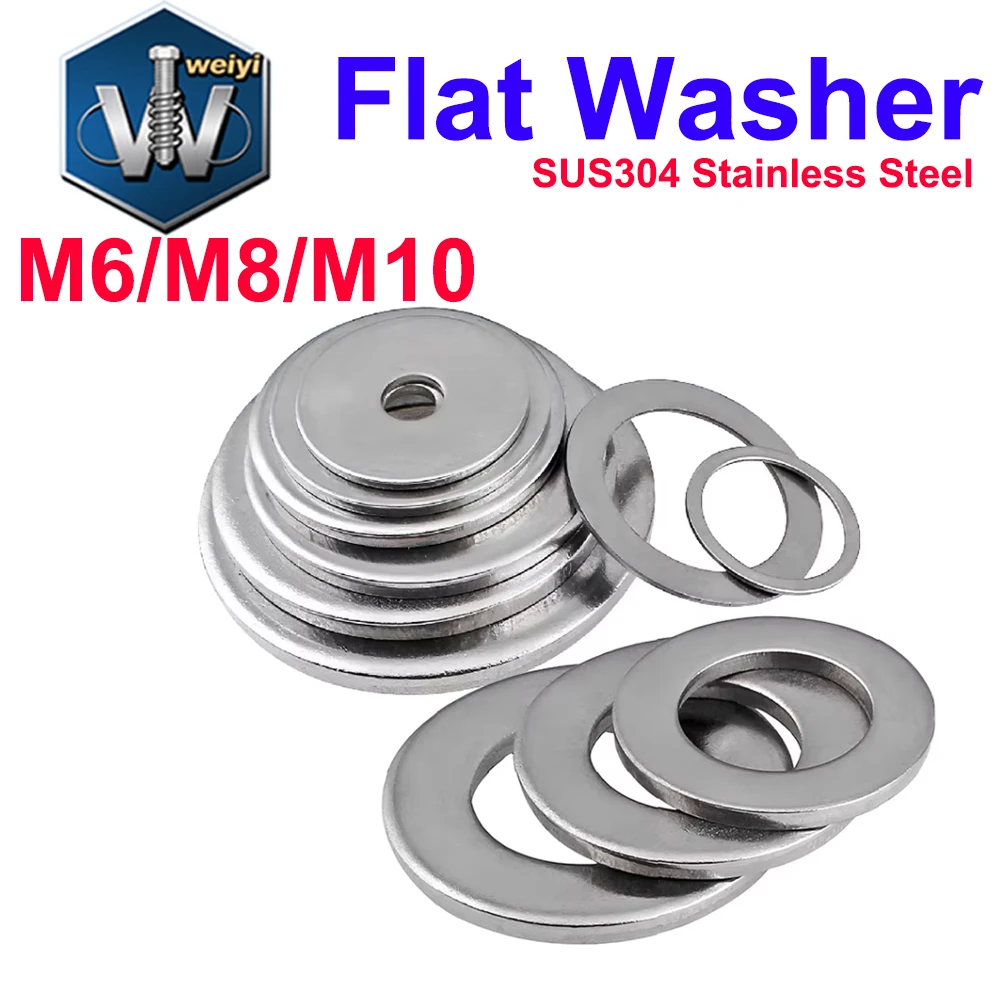 

Weiyi M6 M8 M10 Large Sealing Flat Washer SUS304 Stainless Steel Over Wider Flat Washer Gasket Shims OD=10mm-50mm