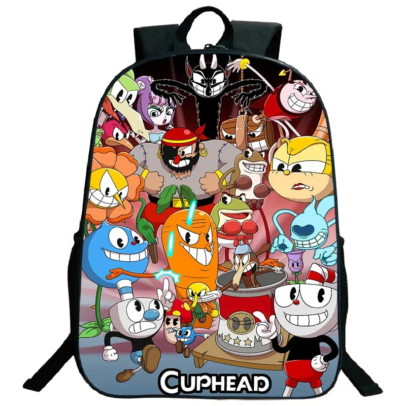 16-calowy plecak z nadrukiem Cuphead dla chłopców dziewcząt tornister Cosplay torby podróżne torby szkolne o dużej pojemności Softback dzieci Bookbag