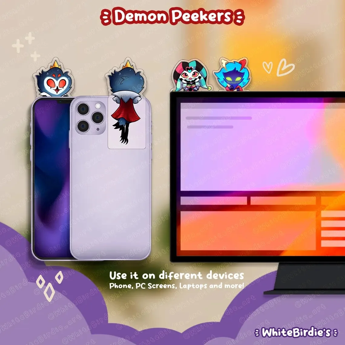 Patch décoratif créatif en acrylique pour coque de téléphone Hazbin Hotel, pour écran d'ordinateur ou de voiture (coque de téléphone non incluse)